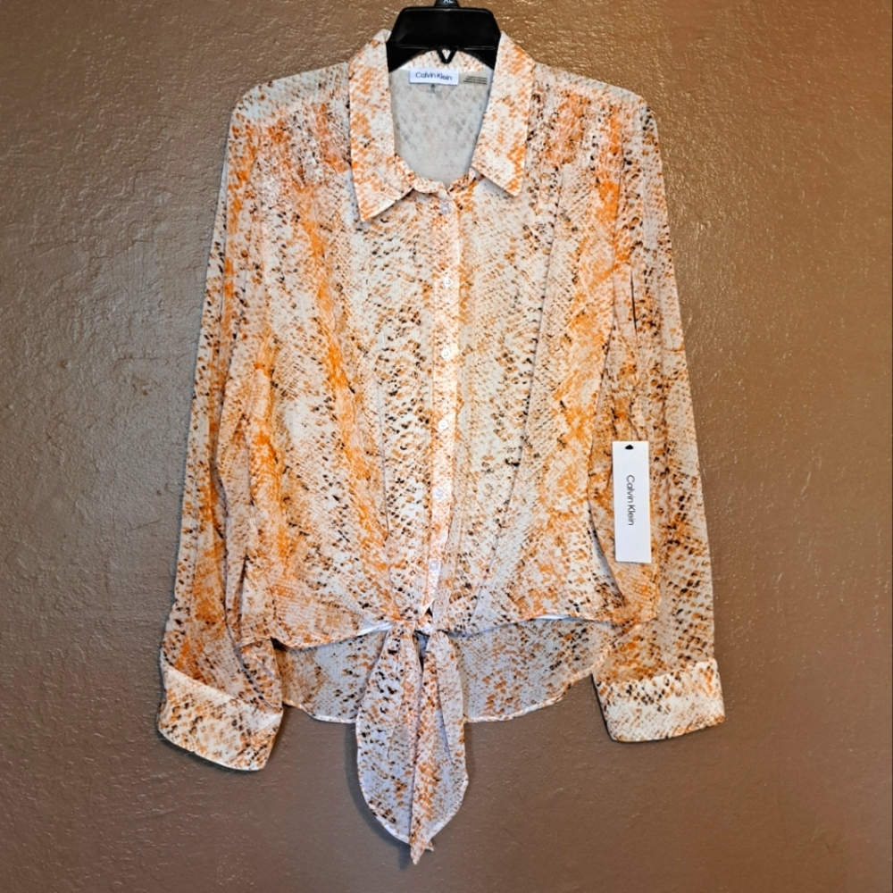 Snakeskin Print Calvin Klein Blouse Size XL
